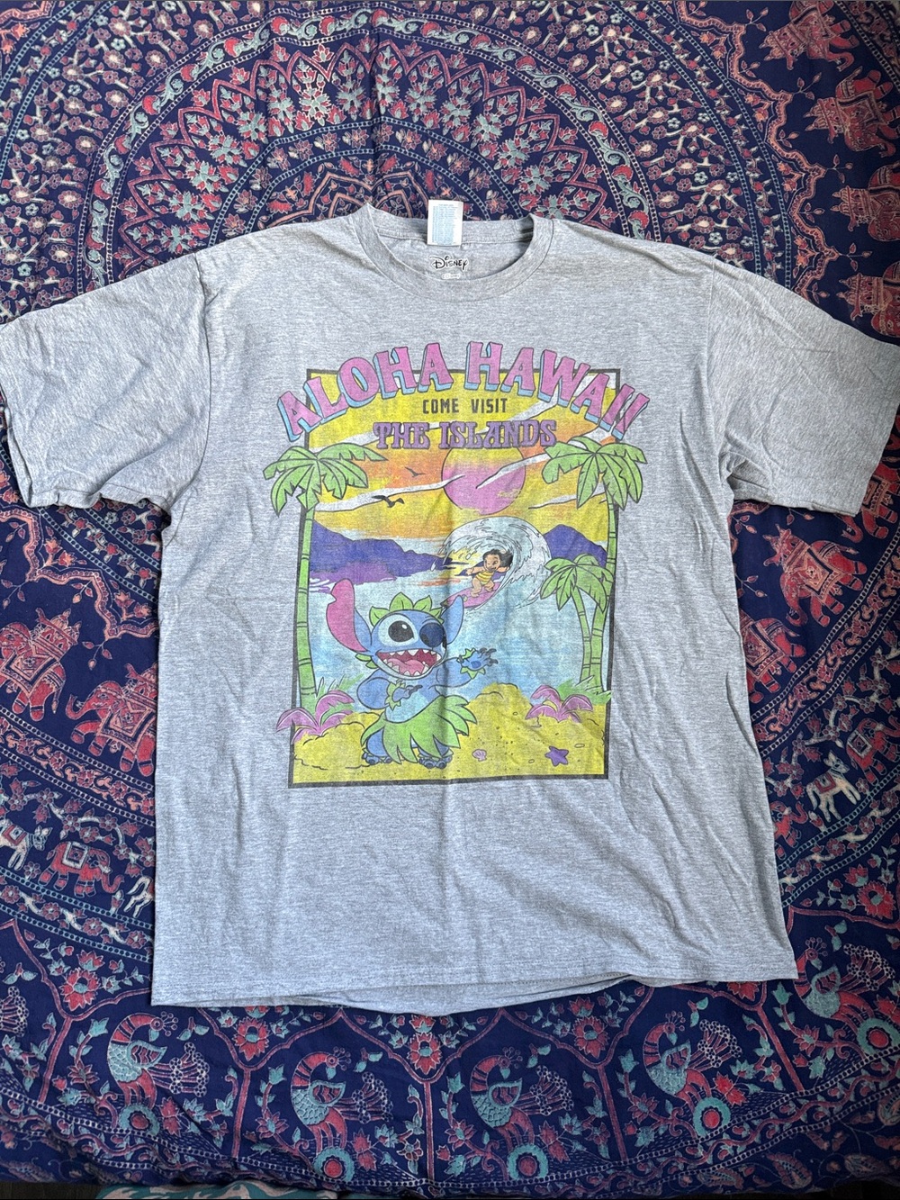 Disney Lilo & Stitch Aloha Hawaii Graphic Tee - Gray